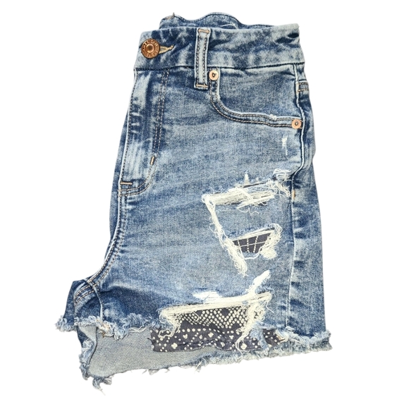 Women's AE Next Level Stretch Curvy Hi Rise Shortie Size 0 Distressed Shorts! - Picture 5 of 14
